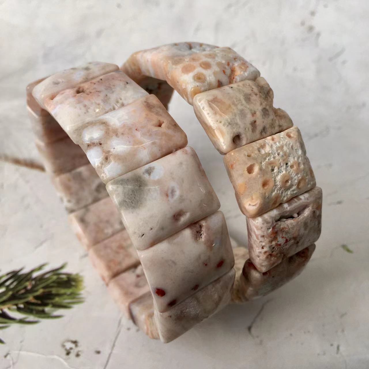wholesale natural high quality Coral jade chrysanthemum stone bamboo joint bracelet for decoration