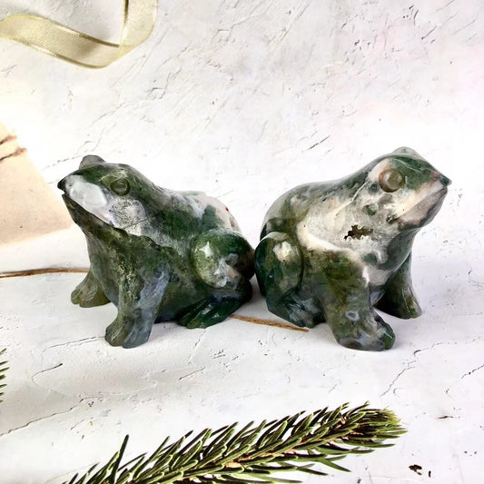 Natural Stone High Quality Moss Agate Crystal Frog For Home Decoration