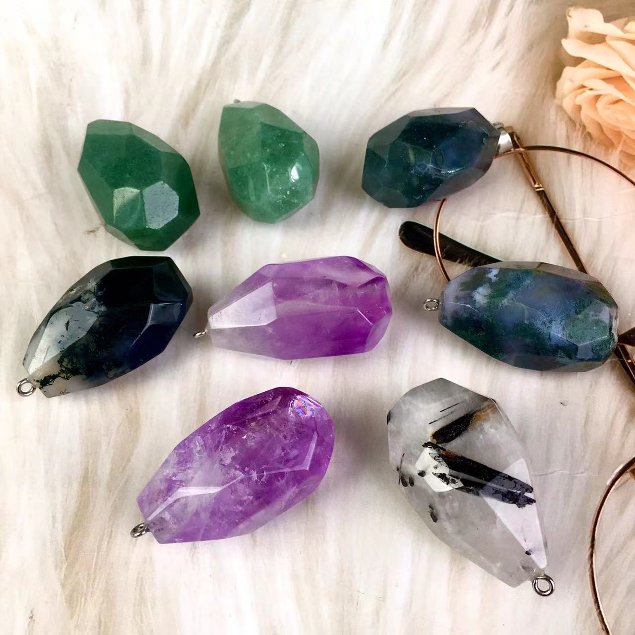 High quality wholesale  Natural Crystal  green strawberry moss agate purple mic pendant For Decoration 1 pc