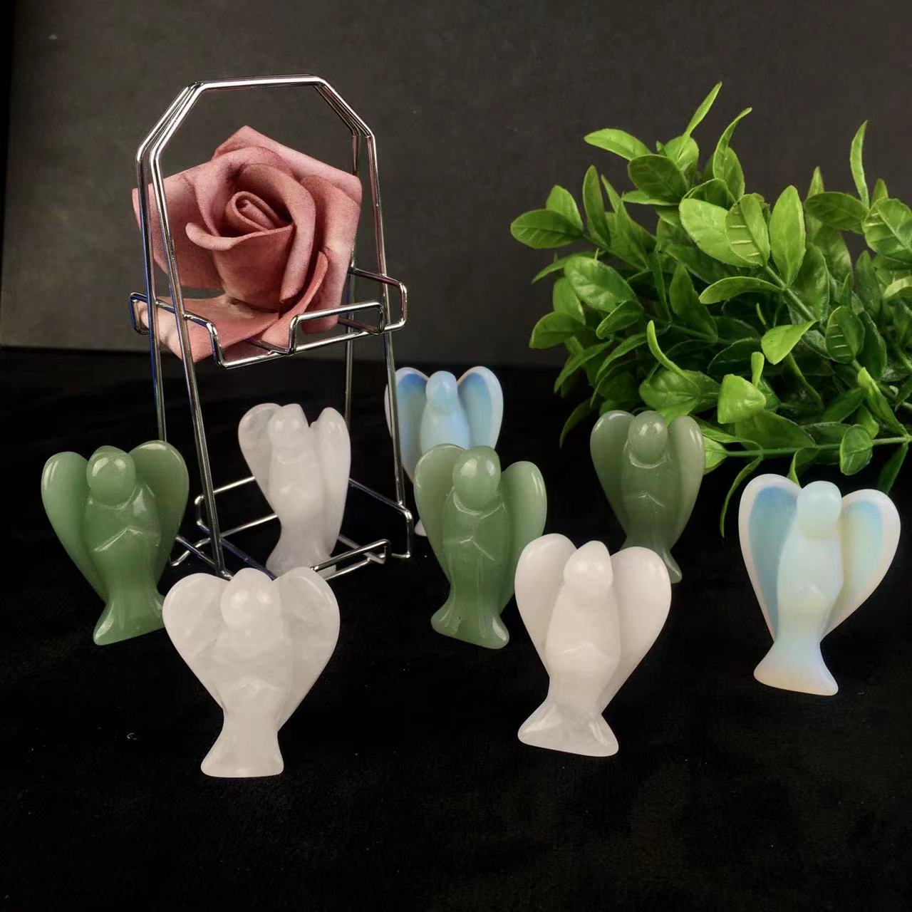 Wholesale Colorful Mineral Quartz Crystal Angel Carved Rose Quartz Small Figurines  Angel For Gift