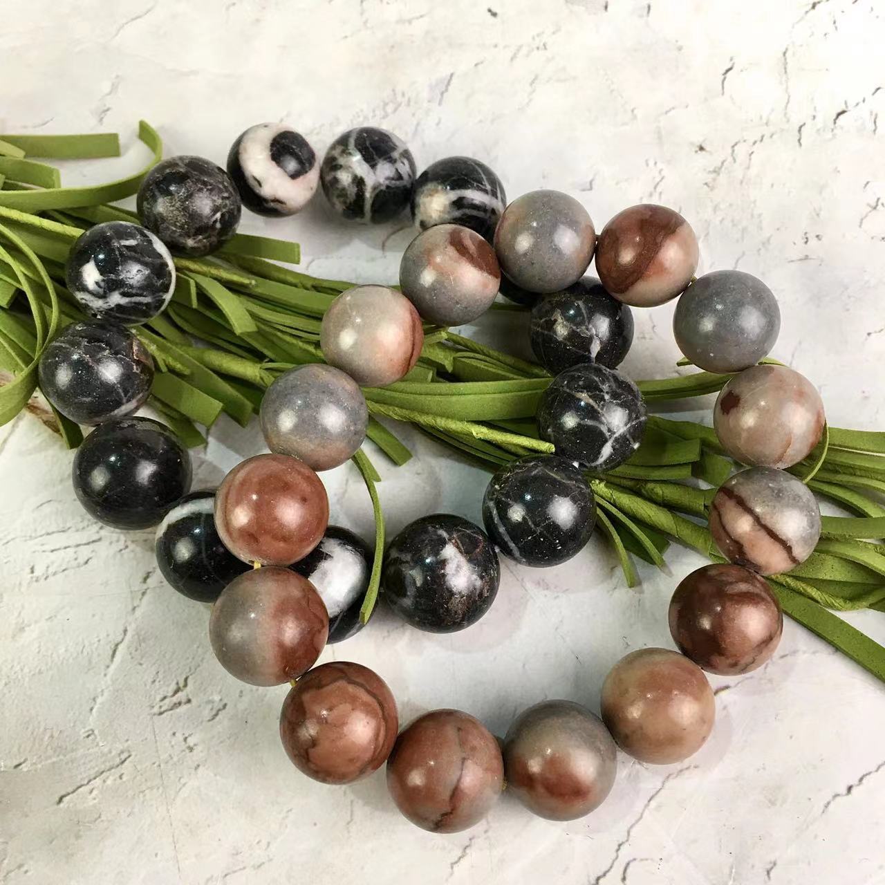 Natural Gemstone Black/Red leaf vein jasper Beaded Bracelet  Healing Yoga Bracelet for Women Men Jewelry