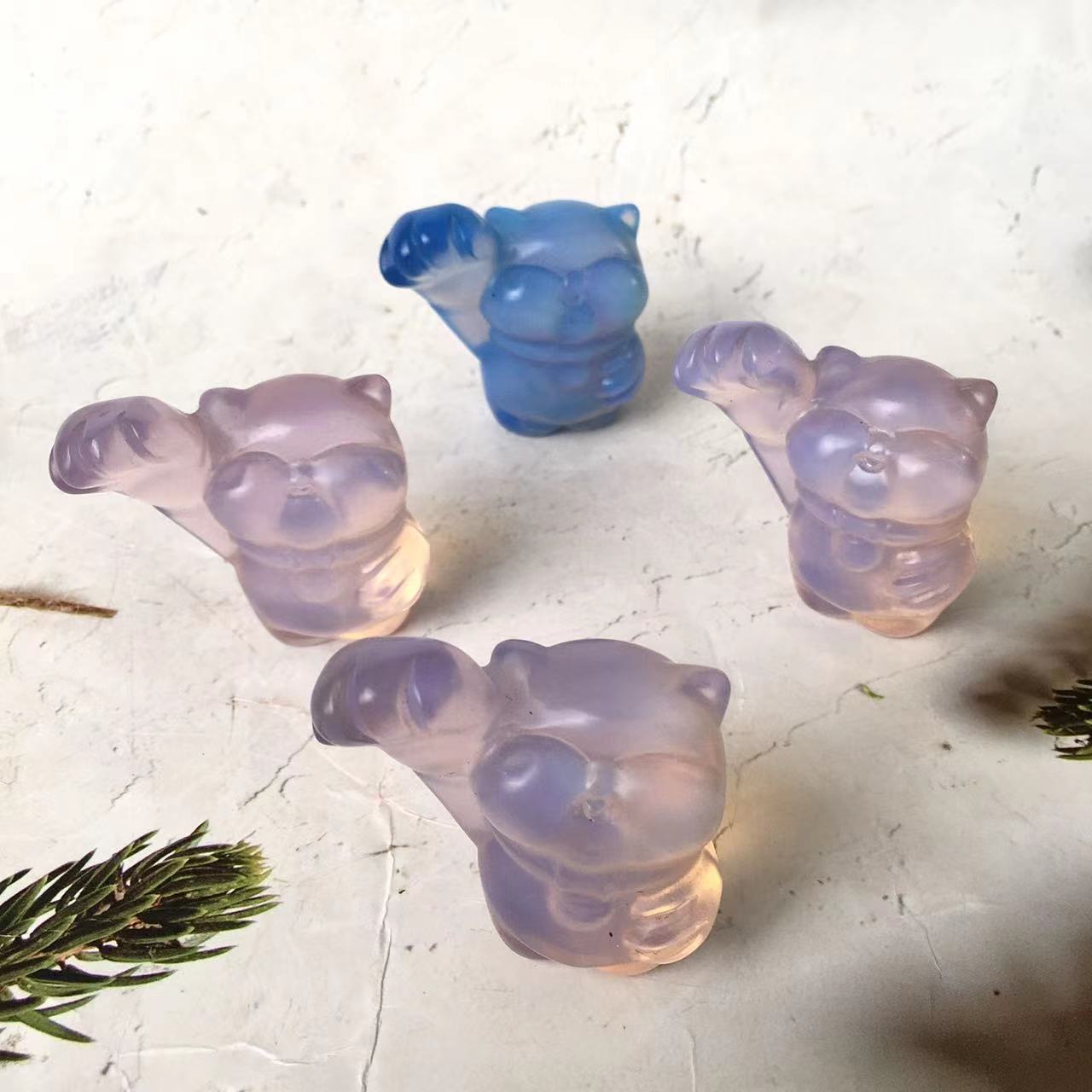 Wholesale natural crystal hand carved healing opal crystal animal fortune cat for souvenir guest