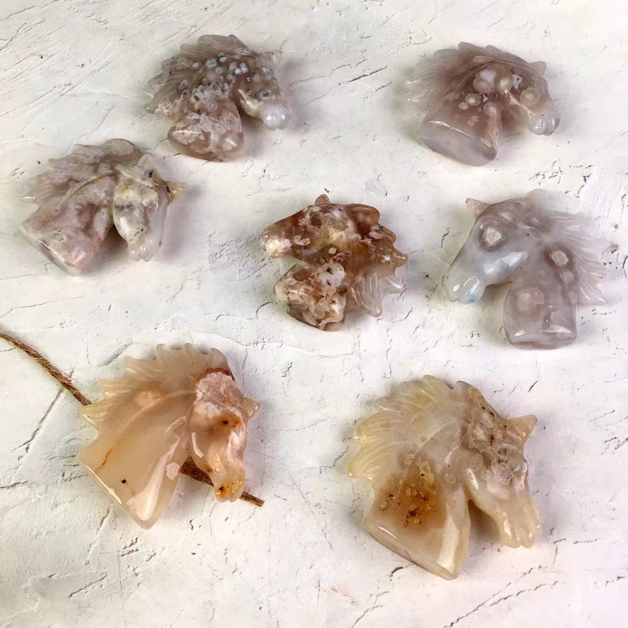 Wholesale Natural High Quality Hand Carved Sakura agate Unicorn  For Decoration