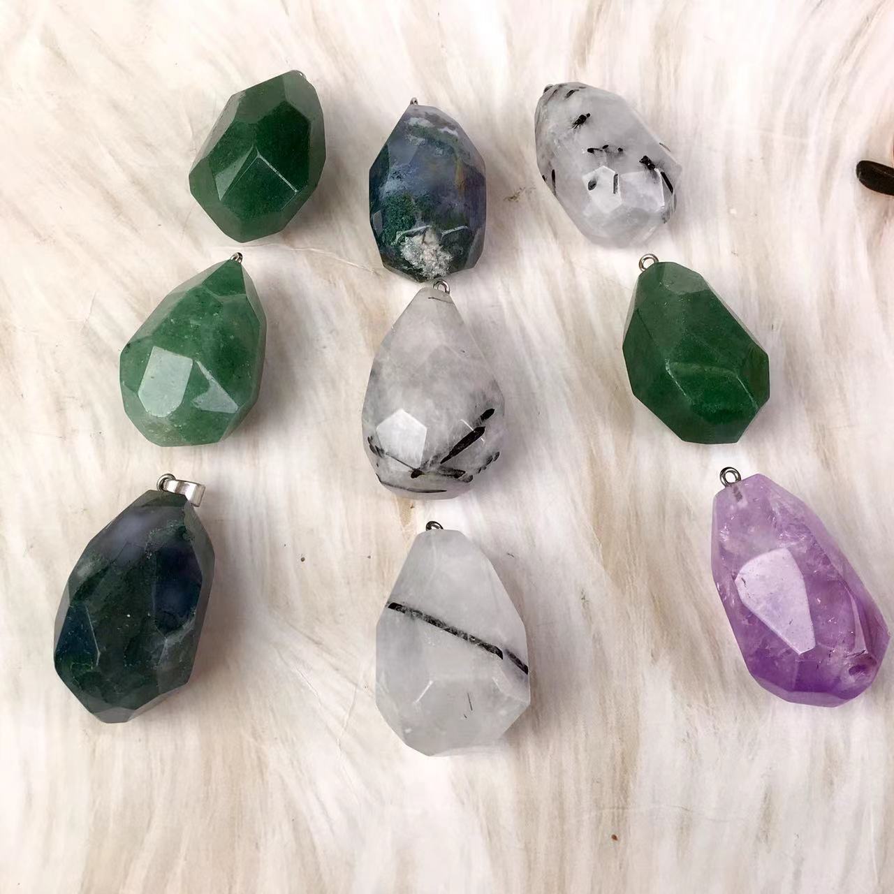 High quality wholesale  Natural Crystal  green strawberry moss agate purple mic pendant For Decoration 1 pc