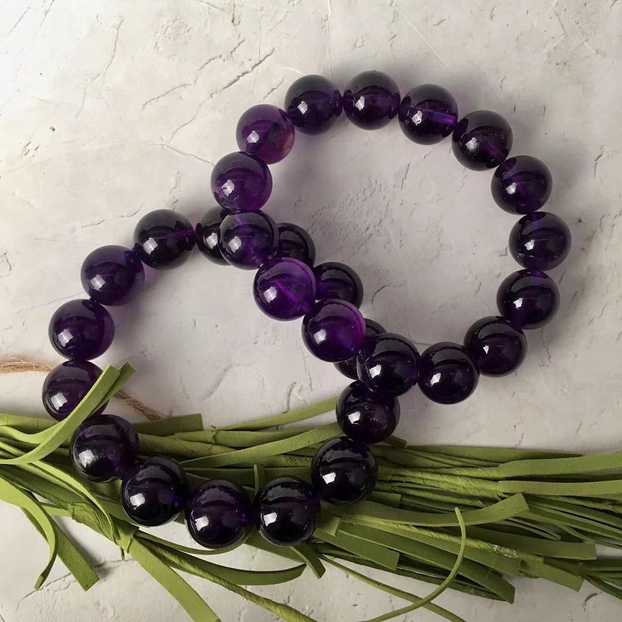 15.5MM Natural Amethyst Crystal Energy Stone Elastic Stretchable Amethyst Beads Bracelet