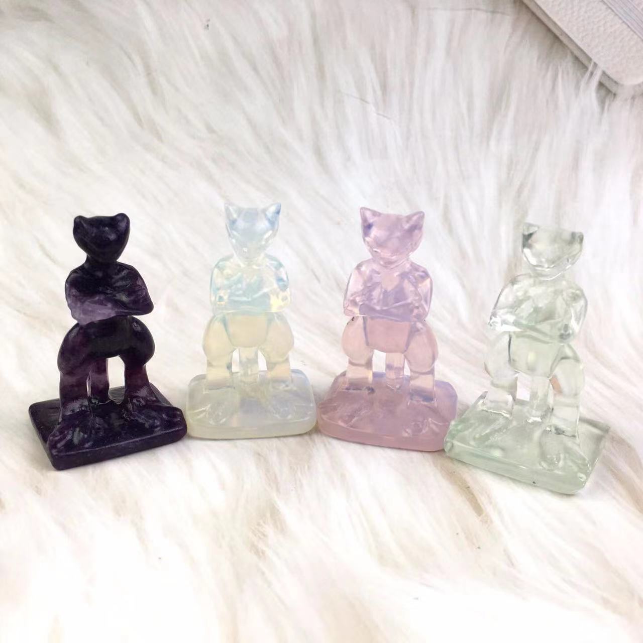 Natural crystal carving Customizable Color Pink Opalite Purple Mica Mewtwo Opalite Crystal Carved Mewtwo
