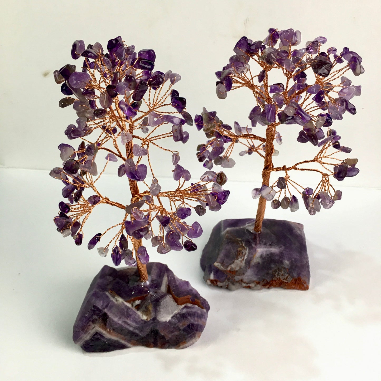 Wholesale bulk Natural Crystal Craft Tree Christmas dream amethyst rose quartz and citrine Gemstone Bonsai Coppe Crystal Tree  for decoraiotion