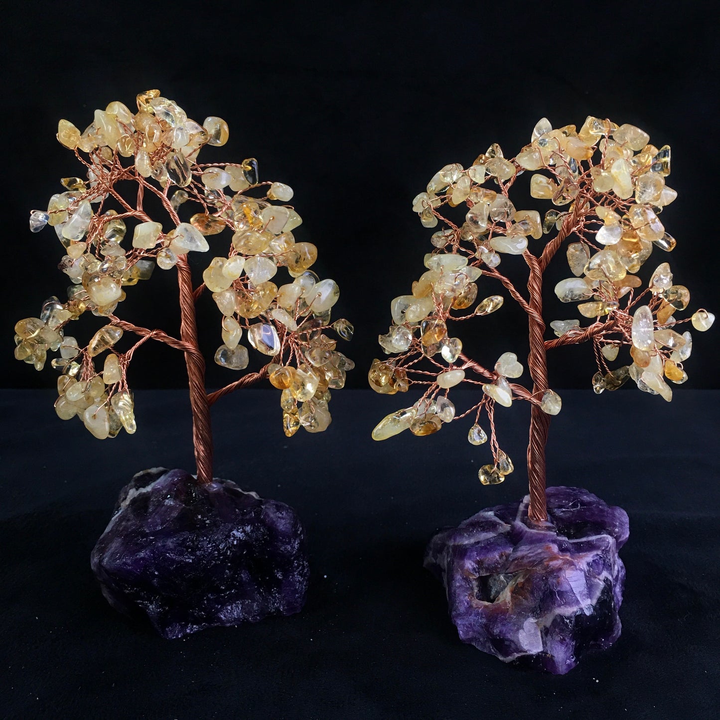Wholesale bulk Natural Crystal Craft Tree Christmas dream amethyst rose quartz and citrine Gemstone Bonsai Coppe Crystal Tree  for decoraiotion