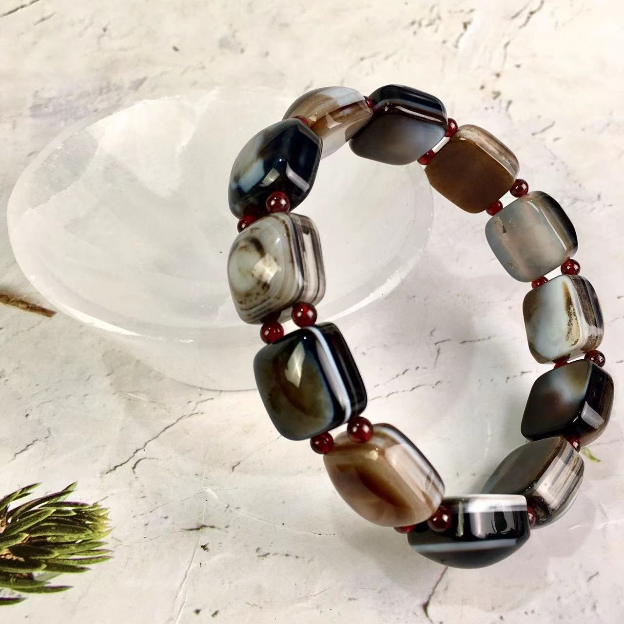 Natural black agate stretch round bead bracelet Most popular size  bracelet