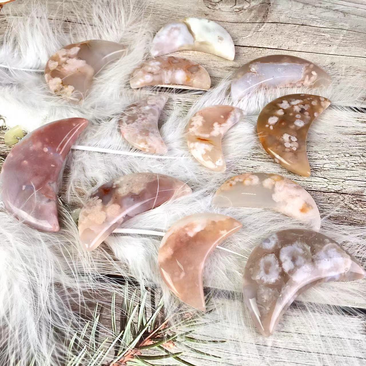 Wholesale High Quality Natural Crystal Sakura Agate Moon For  Decoration