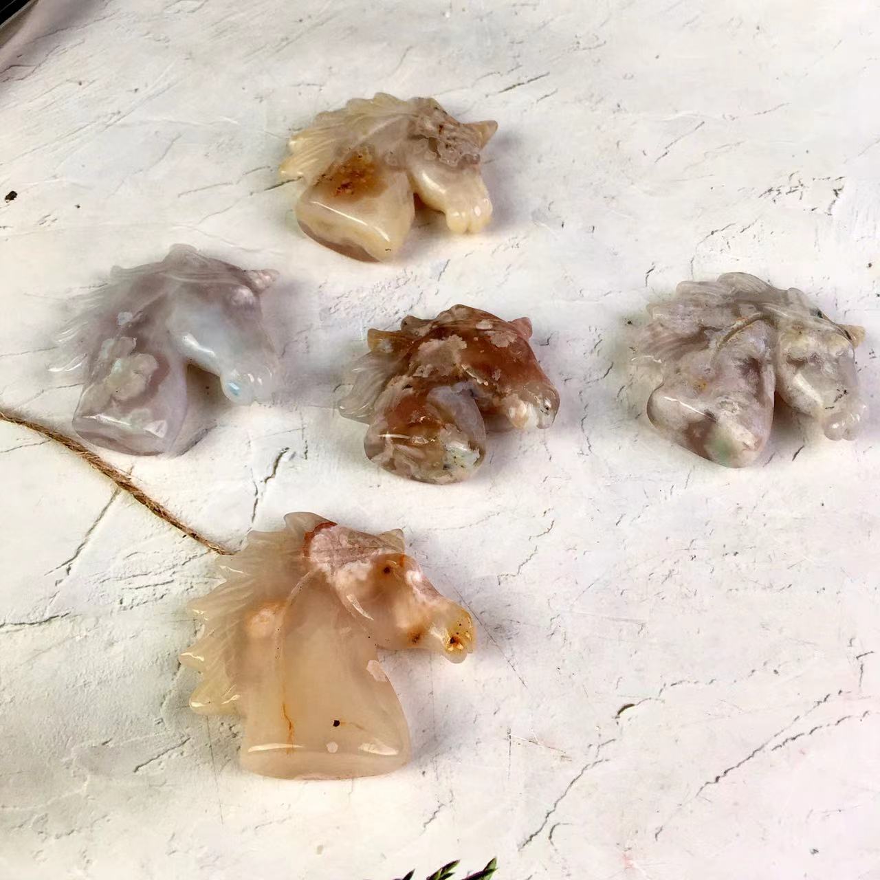 Wholesale Natural High Quality Hand Carved Sakura agate Unicorn  For Decoration