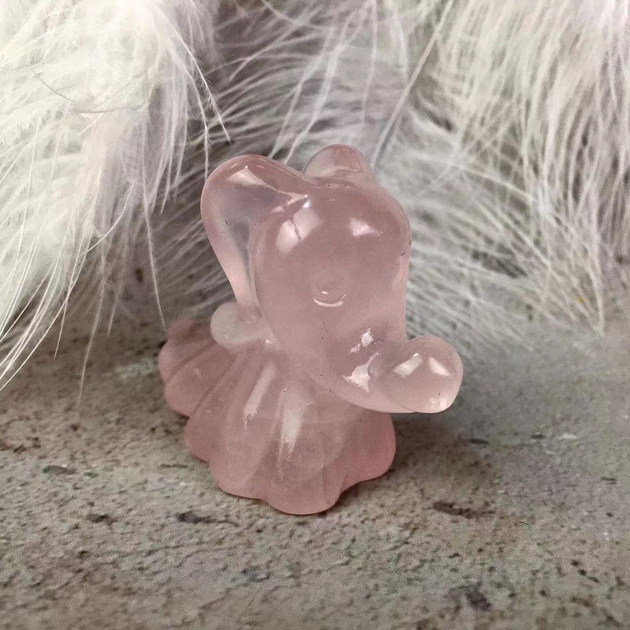 Wholesale natural crystal  Rose quartz and Pink Opal carving Halloween Ghost Dog Crystal ghost zero dog