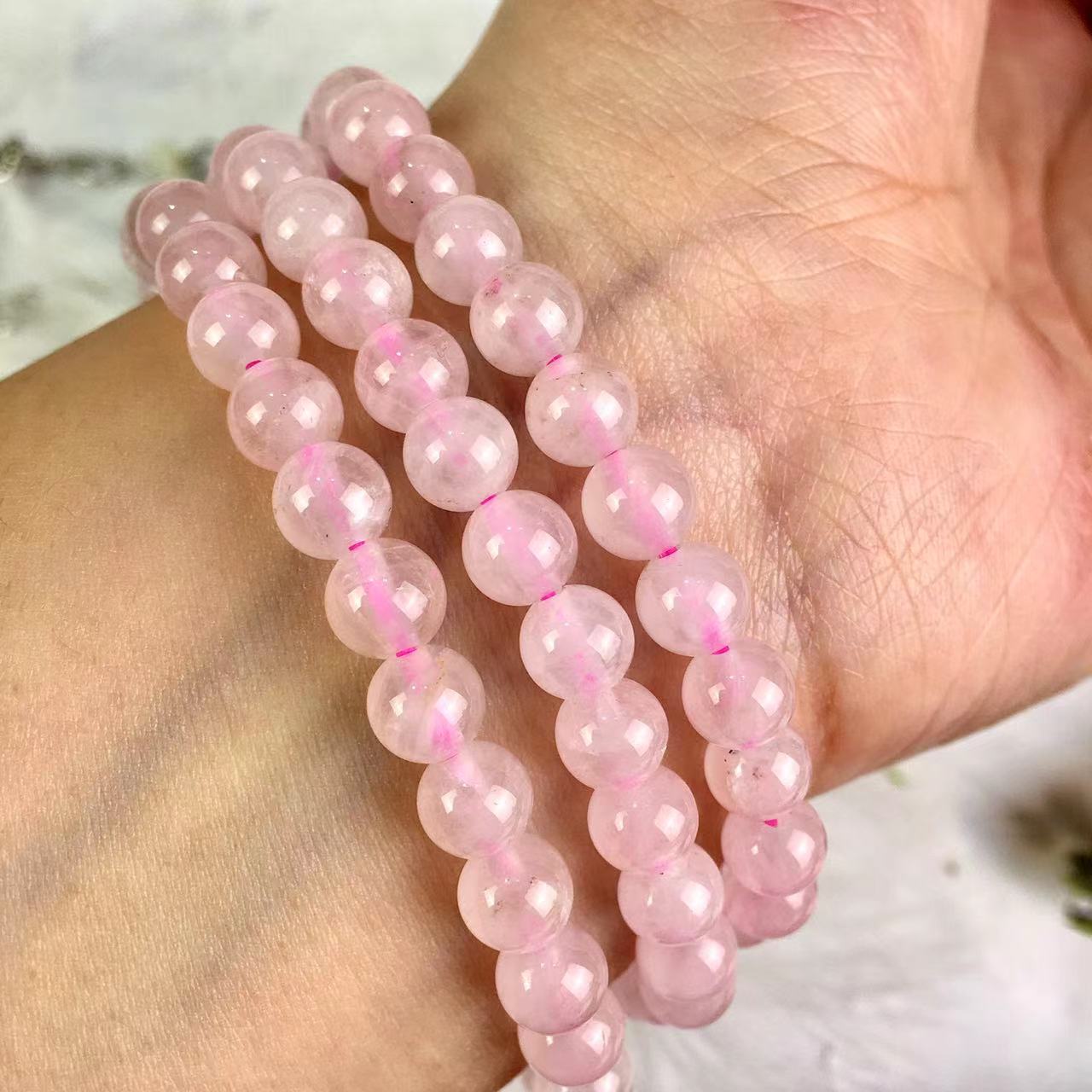Natural 6.5mm Multi turn Rose Quartz Crystal Energy Stone Beads Elastic Stretchable Bracelet Healing Power