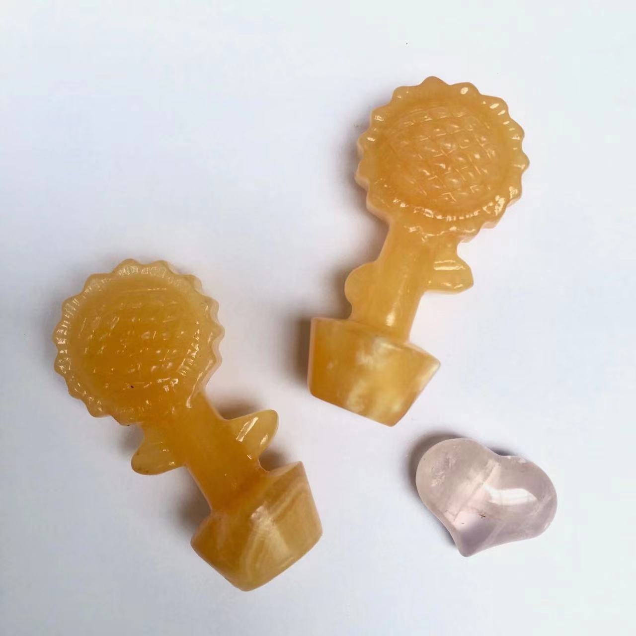 Wholesale Natural  Gemstone  Carved Stone Orange Calcite Sunflower For Gift