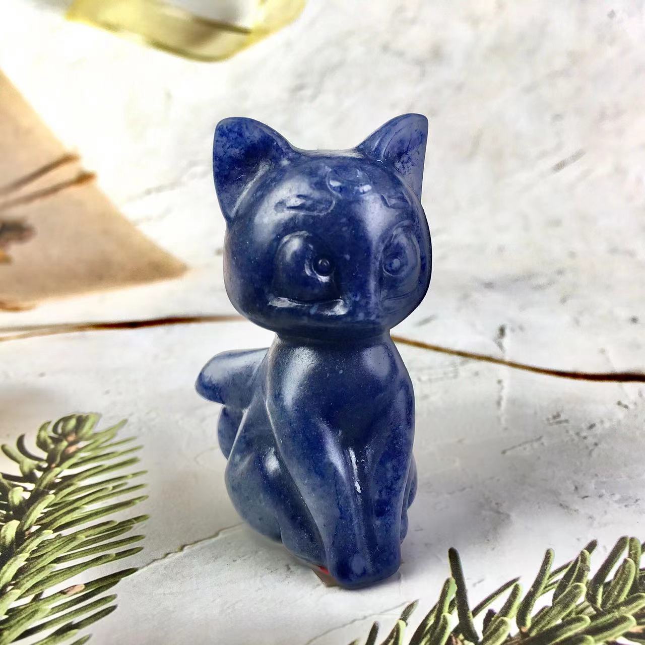 Natural Rose Quartz /Sodalite/Green aventurine Beauty Girl Soldier Sailor Moon Artemis Crystal Cartoon Carving Luna Cat