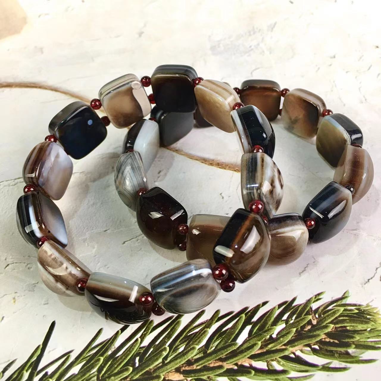 Natural black agate stretch round bead bracelet Most popular size  bracelet