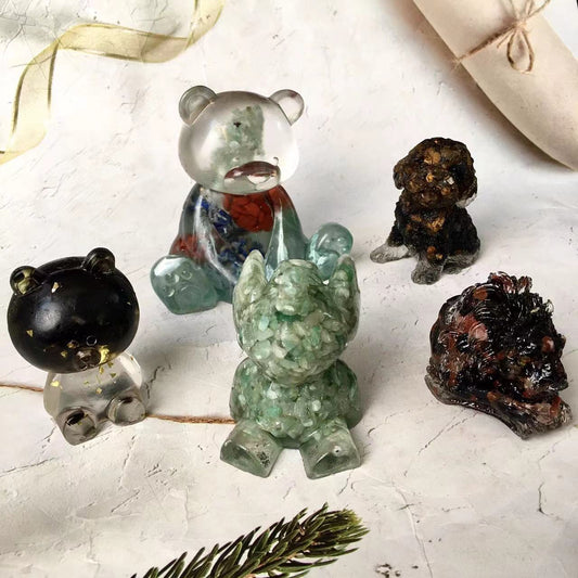 Natural Crystal Chips Resin Crystal Bear/ Elephant/Lion head /Dog Carvings Healing Stone Chips for Sale