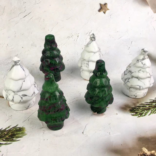 Natural  crystal  Christmas Tree Hand-carved  ruby zostite and howlite Crystal Pine Christmas Tree For Christmas Decor