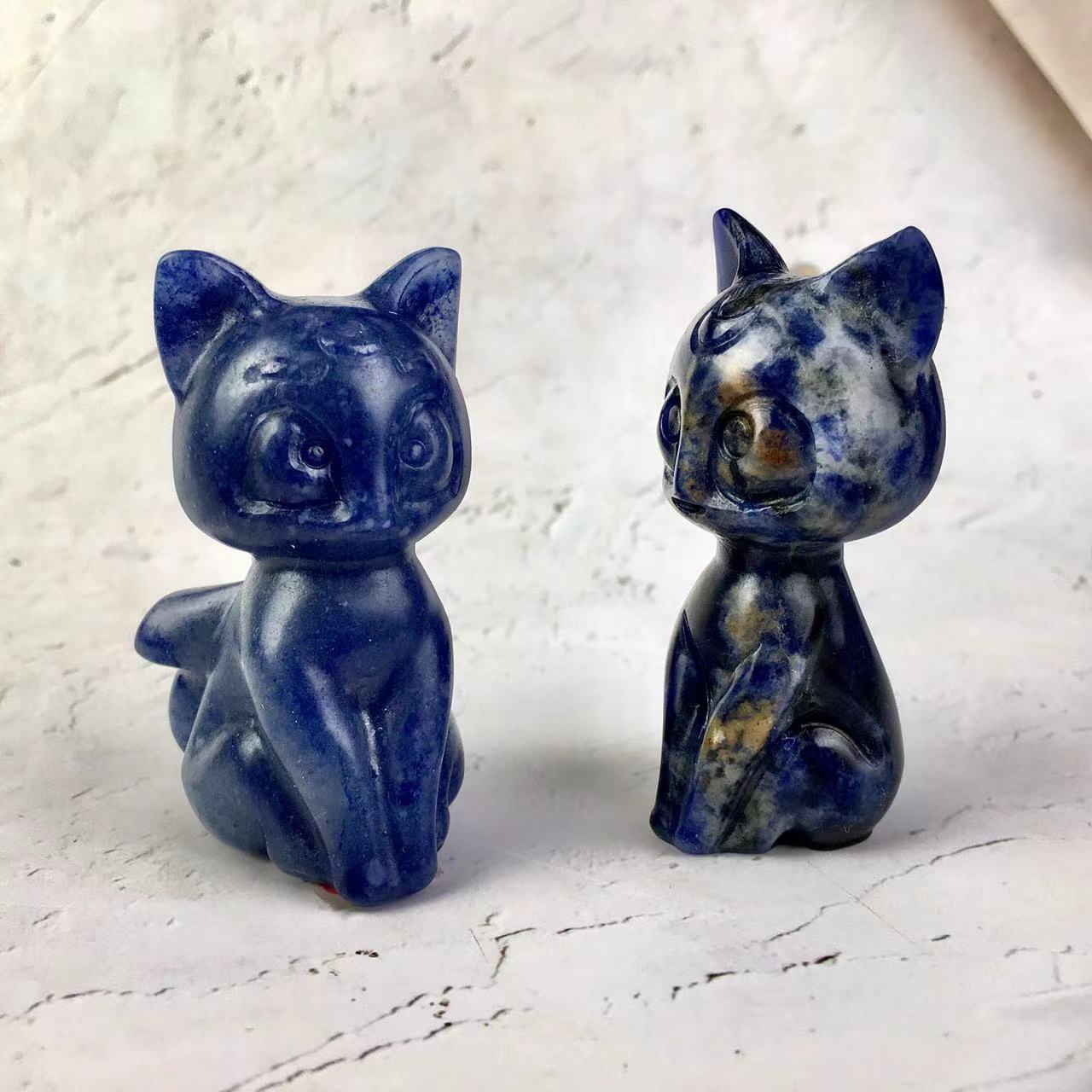 Natural Rose Quartz /Sodalite/Green aventurine Beauty Girl Soldier Sailor Moon Artemis Crystal Cartoon Carving Luna Cat