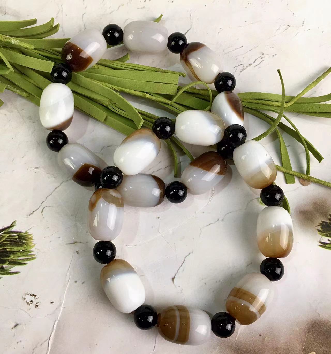 Natural black agate stretch round bead bracelet Most popular size  bracelet