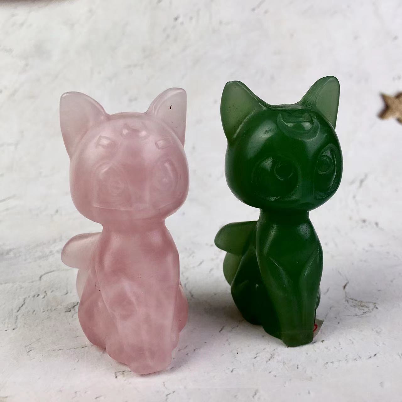 Natural Rose Quartz /Sodalite/Green aventurine Beauty Girl Soldier Sailor Moon Artemis Crystal Cartoon Carving Luna Cat